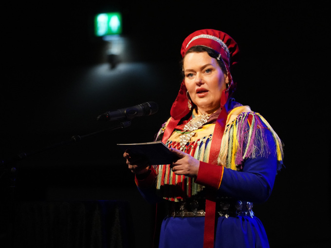 Sametingspresident Silje Karine Muotka ønsker velkommen til åpningen av samisk språkuke. Foto: Liv Anette Luane, Det kongelige hoff